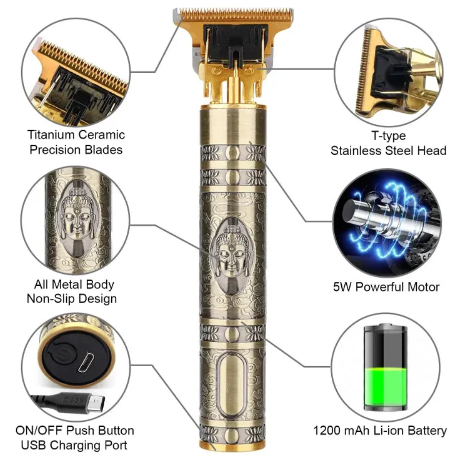 T9 Vintage Professional Hair Trimmer | Rechargeable Beard Trimmer & Styler for Men